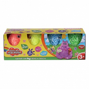 Набор шарикового крупнозернистого пластилина с блеском, 4 цвета в яйцах, с глазками, не застывает (MultiArt, 1045S-4GLPD (96))